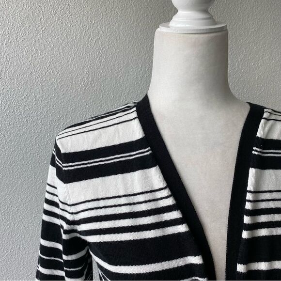 Talbots Womens Open Front Cardigan Black White Striped Sweater SZ M - Picture 13 of 14